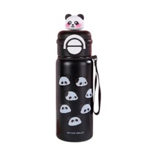 Παιδικό παγούρι-θερμός Panda με καλαμάκι - 500ml - 722344 - Black